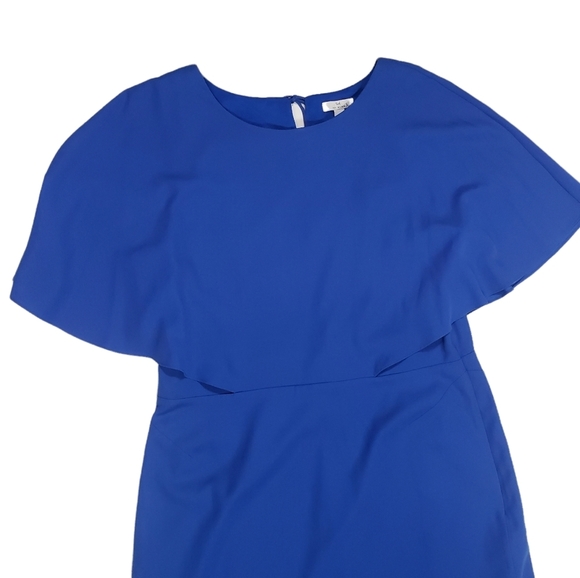 H By Halston Blue Chiffon Shift Dress Size 14 Flutter Bodice Keyhole Back Lined - Picture 5 of 15